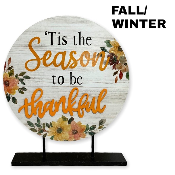 !! Sold !! Autumn Table Decor Pedestal Sign Tis The Season To be Thankful - Picture 2 of 16